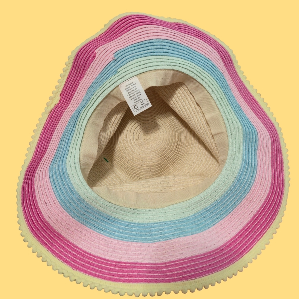 Cat & Jack Style Girls Beige Sun Hat with Pink, Blue, and Mint Stripes - Picture 5 of 6